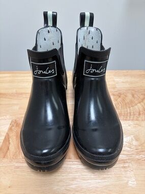 Joules Black Gloss Chelsea Rain Ankle Boots
